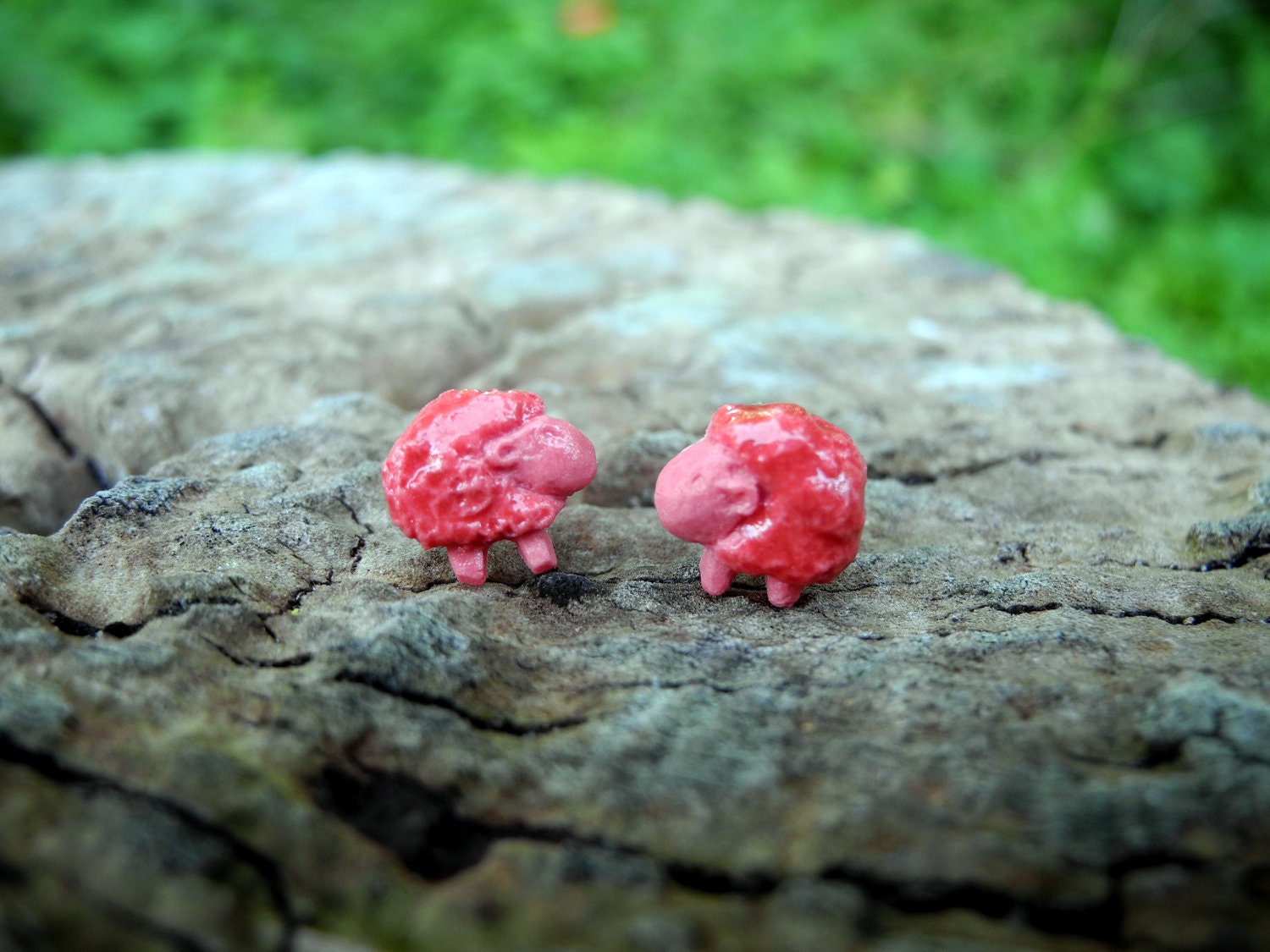earring posts studs - red sheep in porcelain