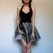 Vintage Party Dress Sweetheart Neckline Black Velvet Mini Dress Prom Metallic Silver Halter Dress Boned - Small S