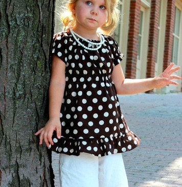 Girls Peasant Top Toddler Chocolate and Cream Pola Dot Size 1T 2T 3T 4T 5T 6