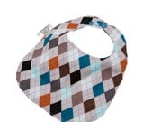 Grey Argyle - Infant or Toddler Bib - ADJUSTABLE snaps - REVERSIBLE
