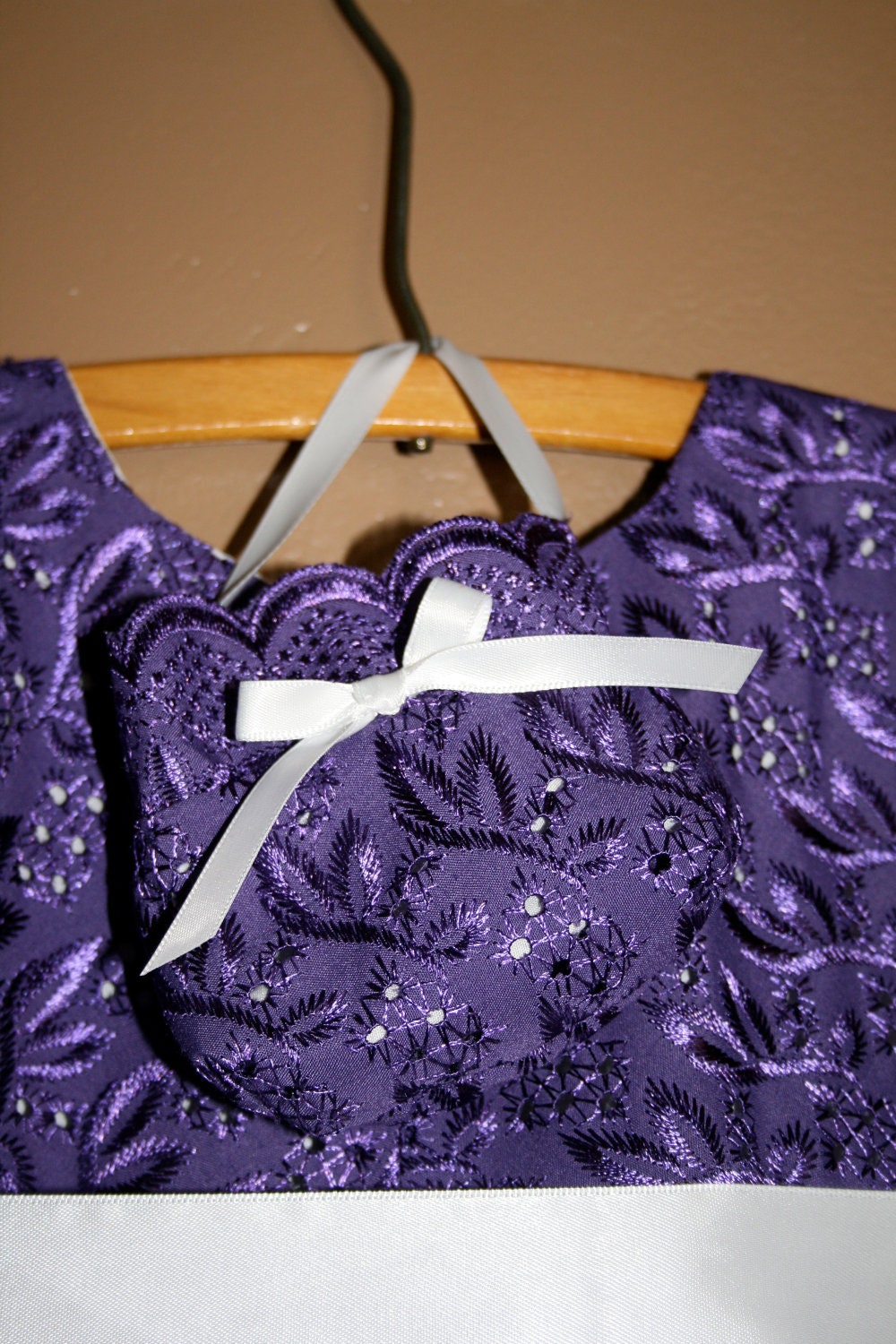 Flower Girl Dress  Deep Rich Purple Eyelet  With Matching Bonnet or Purse 03 months to size 6