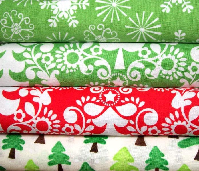 Modern Christmas fabric bundle- 1/2 yards set of 4 cotton quilt fabrics- trees and snowflakes - laurl