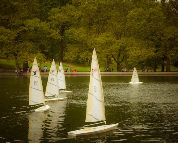 Toy sailboat photograph - Central Park New York City Conservatory Water pond dreamy nostalgic nursery art- Forth on the Godly Sea - nyc0033