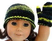 American Girl Doll Hat Mitten Set Dark Green Blue