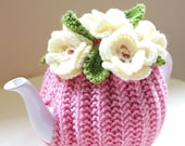 Tea for One or Two - Pretty in Pink  - Flower Garden Tea Cosy - in Pure Merino Wool - Size Small  - by Tafferty Designs