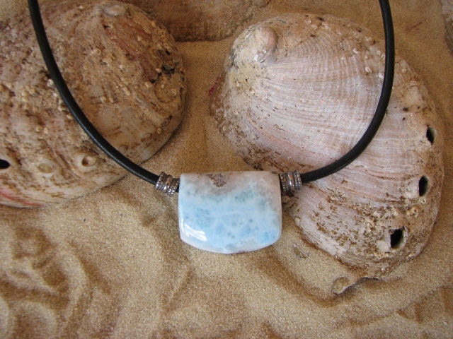 Larimar necklace on leather
