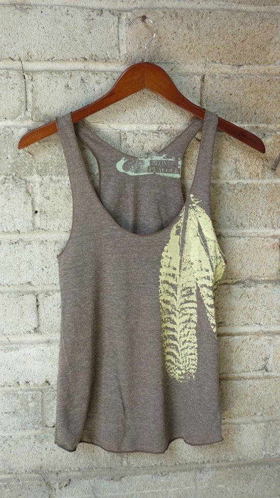 Cocoa and Pale Yellow Feathers Tri-Blend Racerback Tank Top