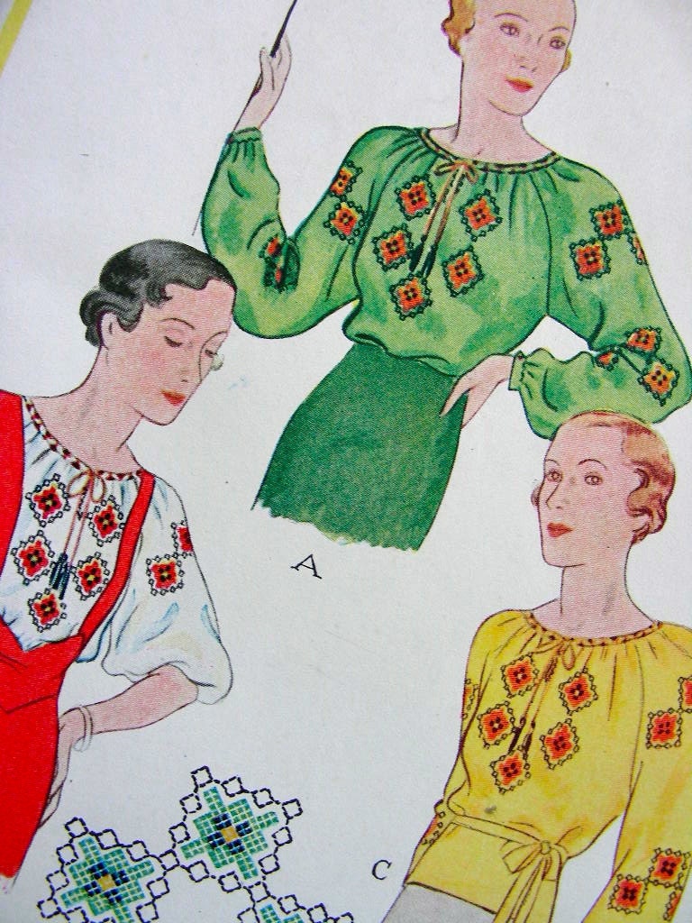 RARE - EXQUISITE Vintage 1930's McCALL Sewing Pattern 87 - Uncut - Russian Blouse & Embroidery Transfer