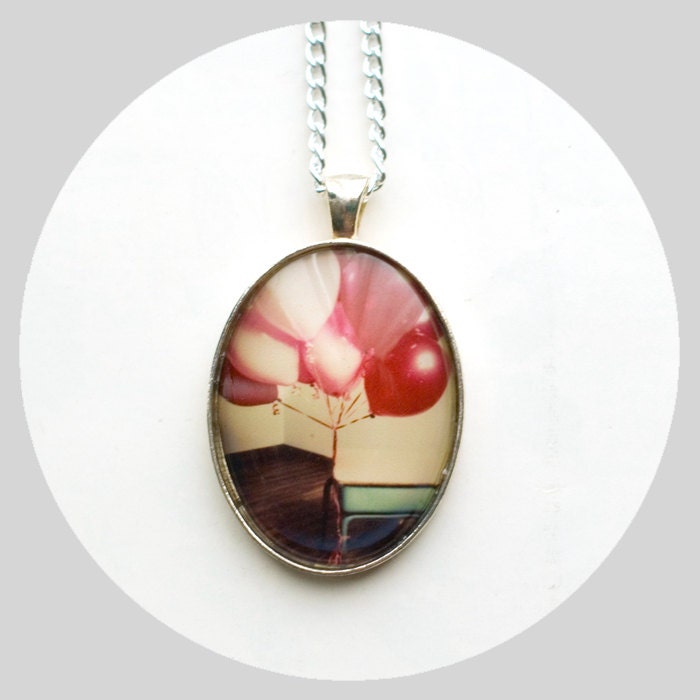 Vintage Balloons Pendant--Pink Blue Retro Children School Desk Birthday Photo Necklace