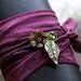 Plum Purple Silk Wrap Bracelet with Sterling Silver Flower and Leaf. Peridot Green czech glass bead. Yoga jewelry. Gifts for her under 50.