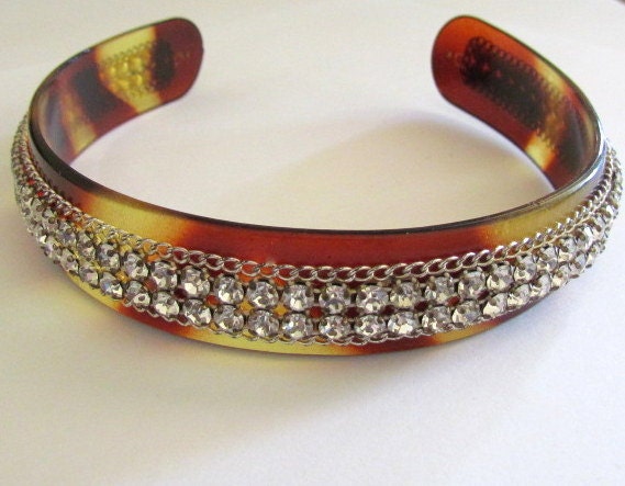 This item is reserved.......Vintage Faux Tortoise And Rhinestone Head Band