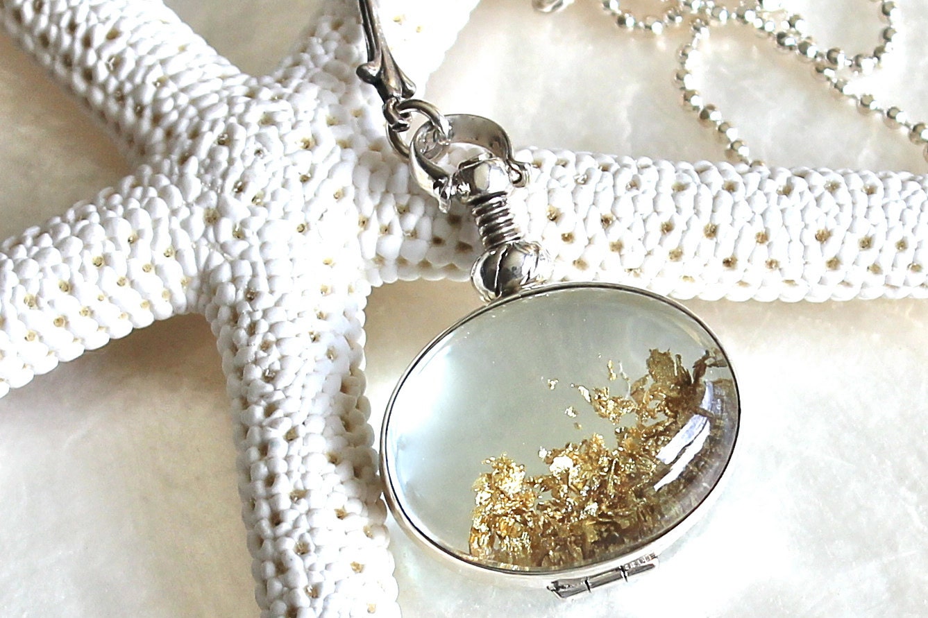 Sands of Time - Shake Necklace - Sterling Silver and Gold Flakes - Small Pendant - THE ORIGINAL