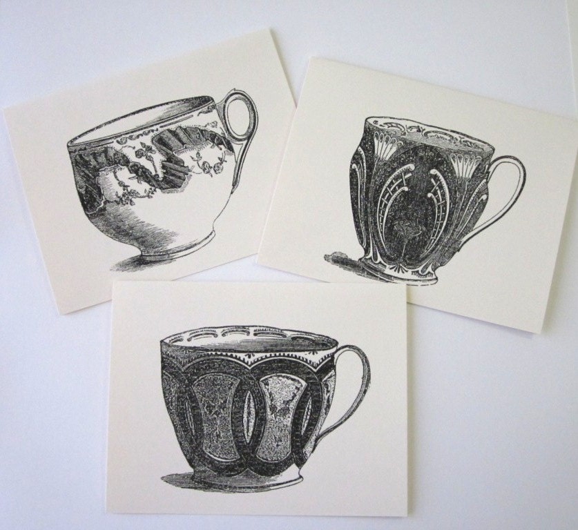 Teacup Note Cards Stationery Set of 10 Cards