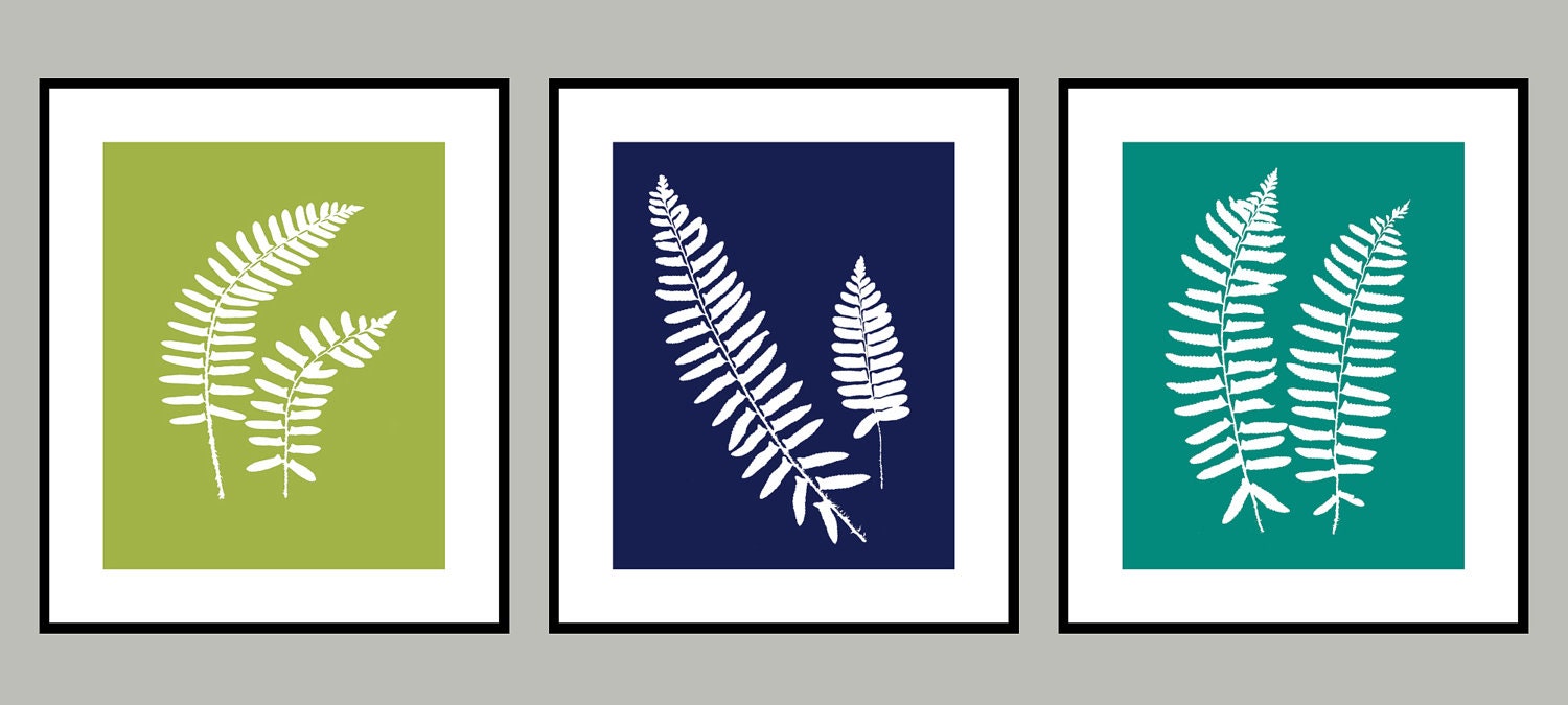 BOTANICAL FERN Print Collection BB - Set of 3, 11X14 each,  Any Color, Contemporary, Minimalist, Cottage, Modern, Nature Home Decor
