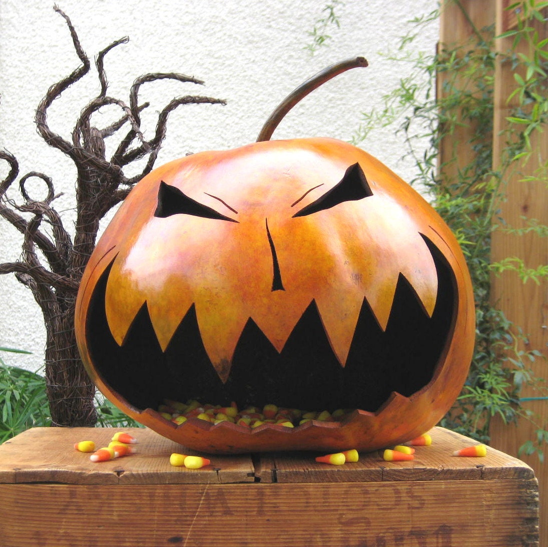 Halloween Gourd Jack O Lantern XX Large Spooky Fall Harvest Scary Pumpkin Candy Bowl Decoration