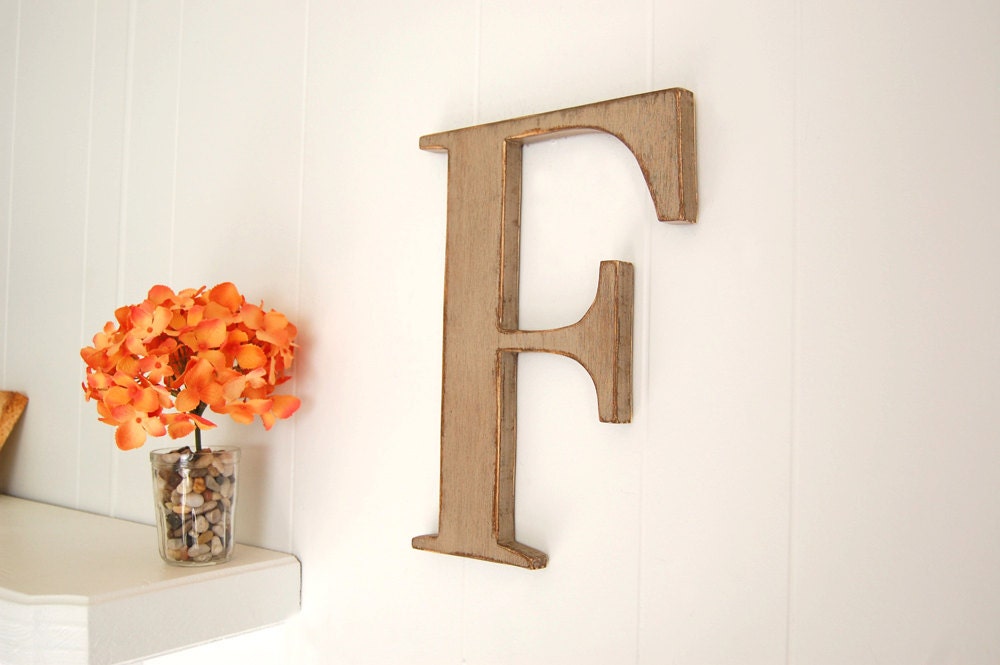 letter F wall letter wooden shabby cottage decor wedding Metallic Taupe or custom color