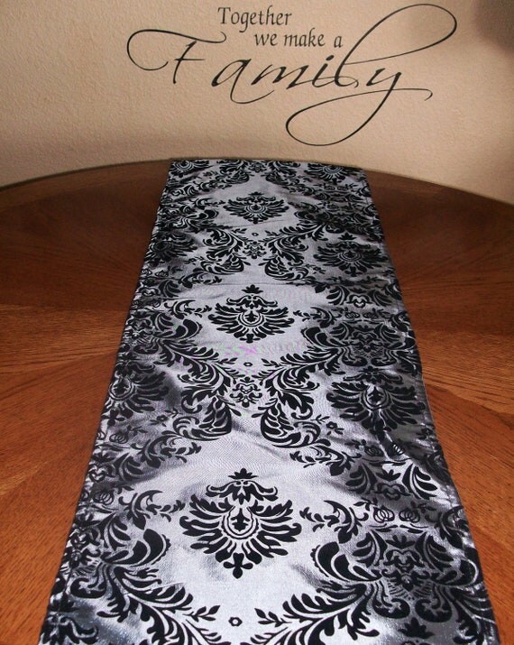 Damask Platinum Silver Gray Table Runner by DESIGNERSHINDIGS