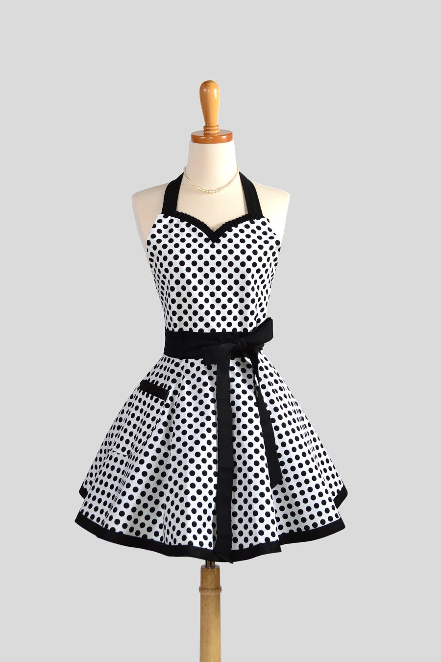 Sweetheart Retro Apron / Cute Retro Womens Apron in Black and White Michael Miller Ta dots Super Cute