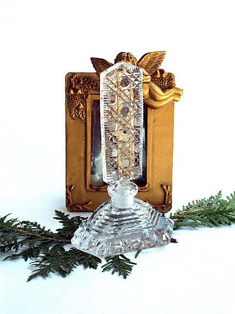 Vintage Czechoslovakia Crystal Perfume Bottle, Acid Etch Stamp, Vanity, Ladies, Antique, Cut Glass, Estate RESERVE for EUNICE