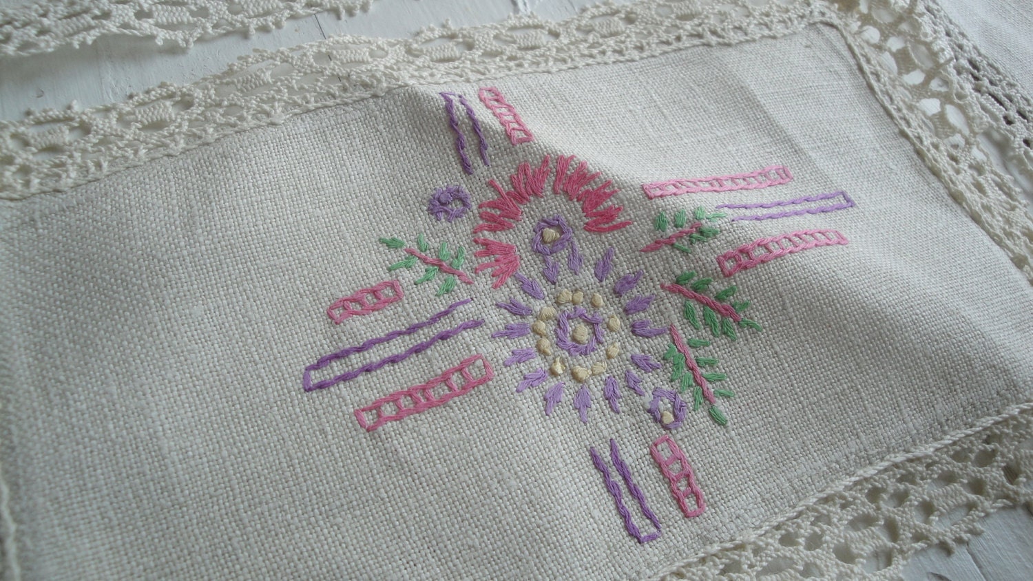 Linen Embroidered Doily Runner Set of 5