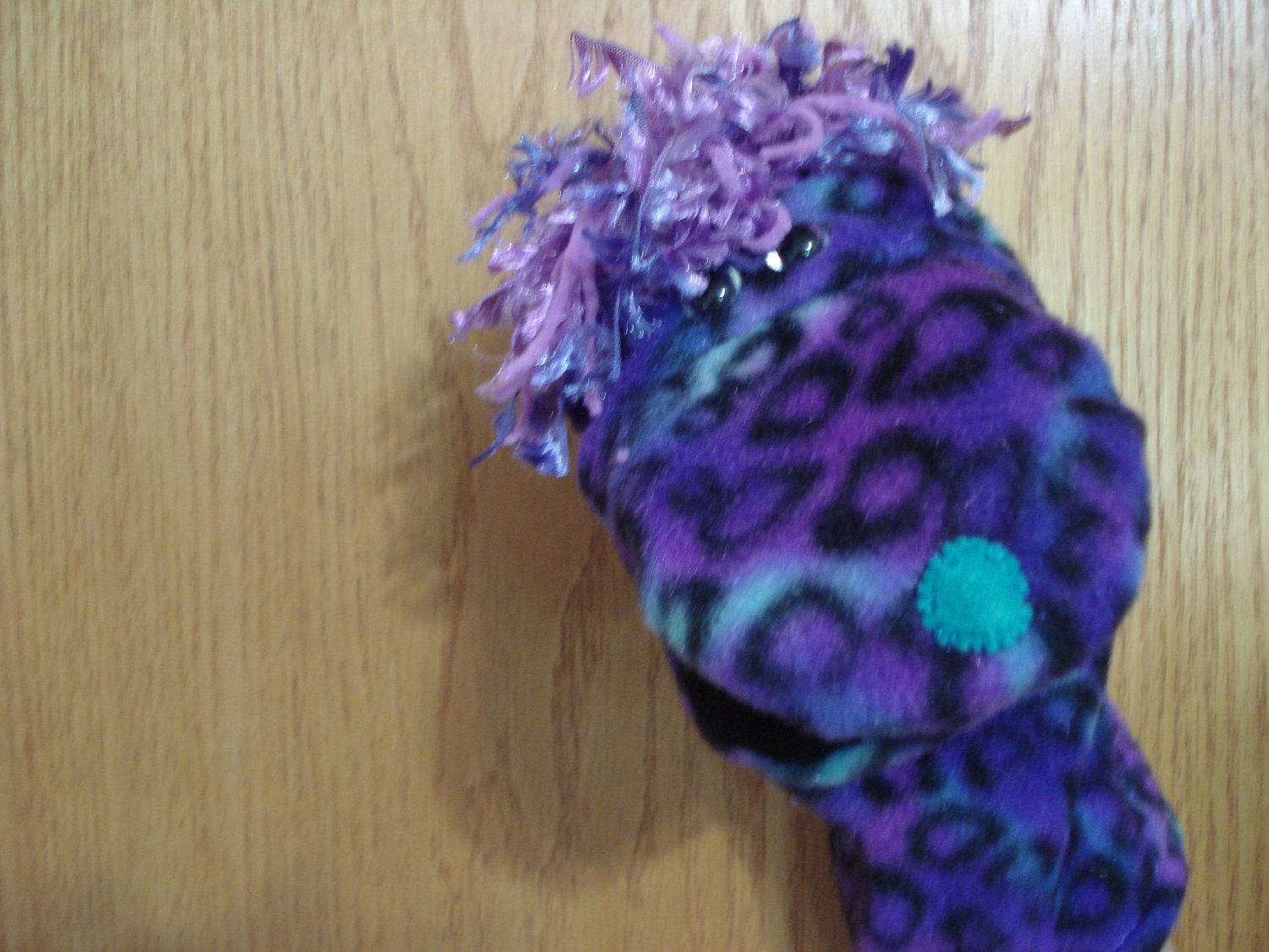 Purple spotted Critter yarn hair moveable mouth