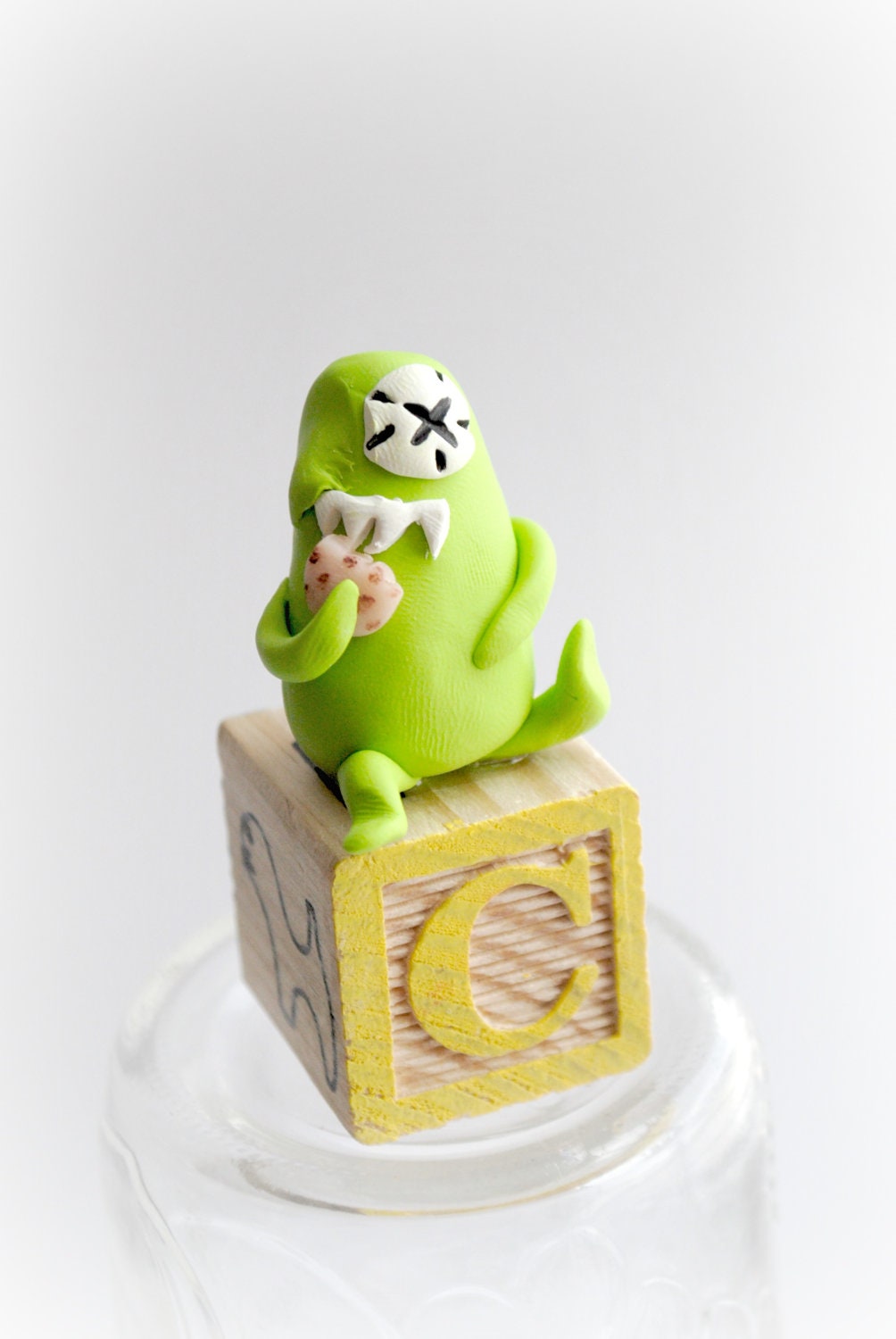 Polymer Sculpture, OOAK, C is for Cookie - LittleGreenGuy