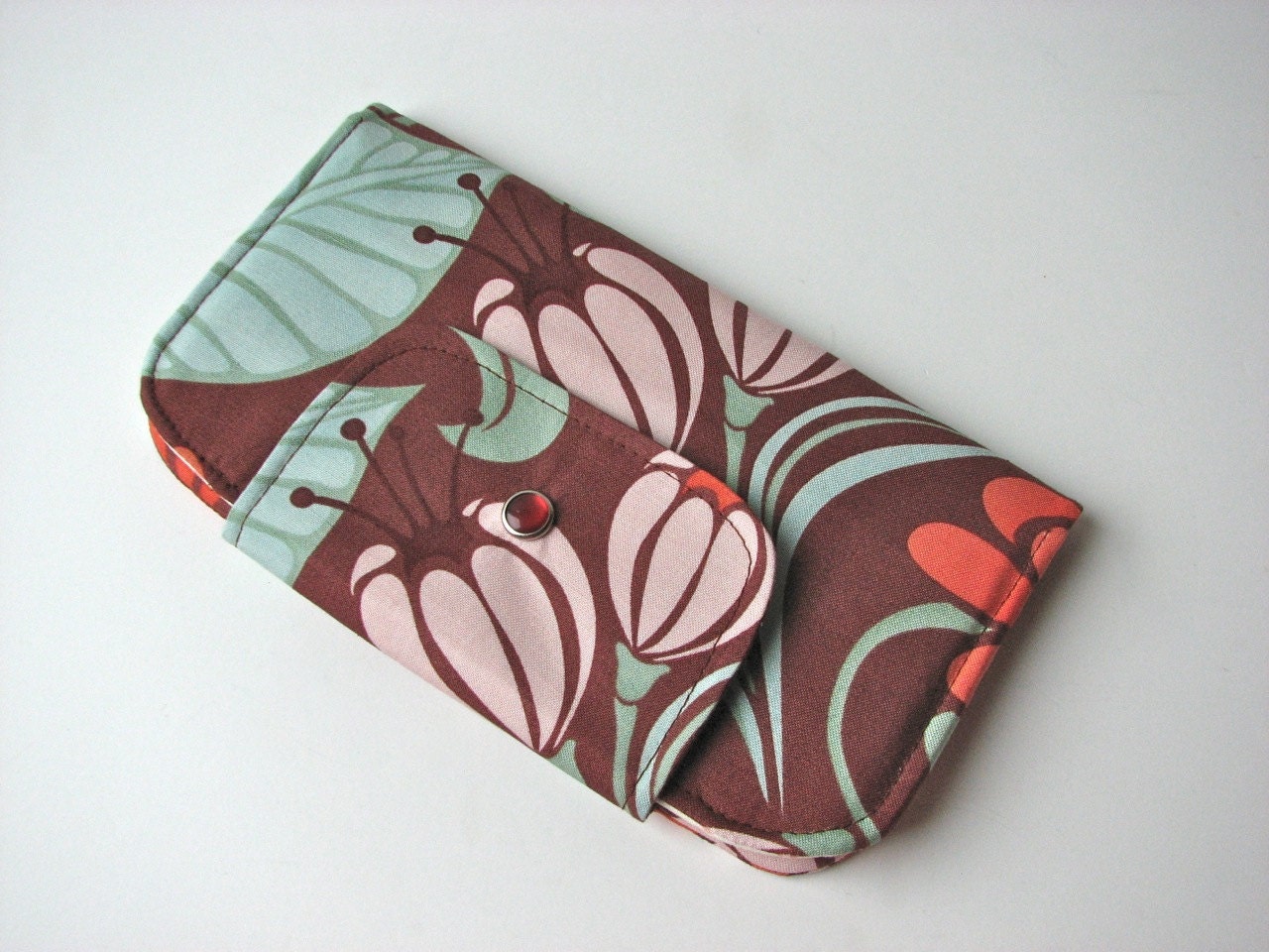 Wallet in Large Floral in Sienna Brown - ready to ship