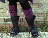 Positive Step - crocheted open work lacy long leg warmers spats cuffs in purple