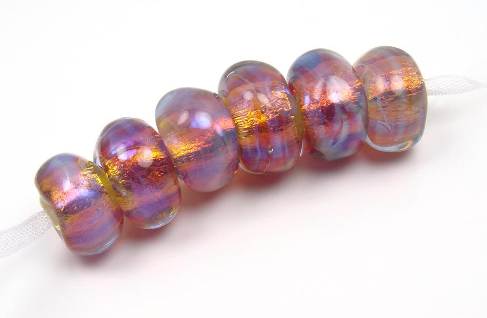 Handmade lampwork glass beads - Misty Magenta nuggets - pink, golden, aqua, loose glass beads