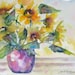 sunflower original watercolor painting impressionism floral vase still life 8 x 10 fine art