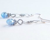 Little Handmade Silver Chain And Light Blue Crystal Dangle Earrings (made to order)