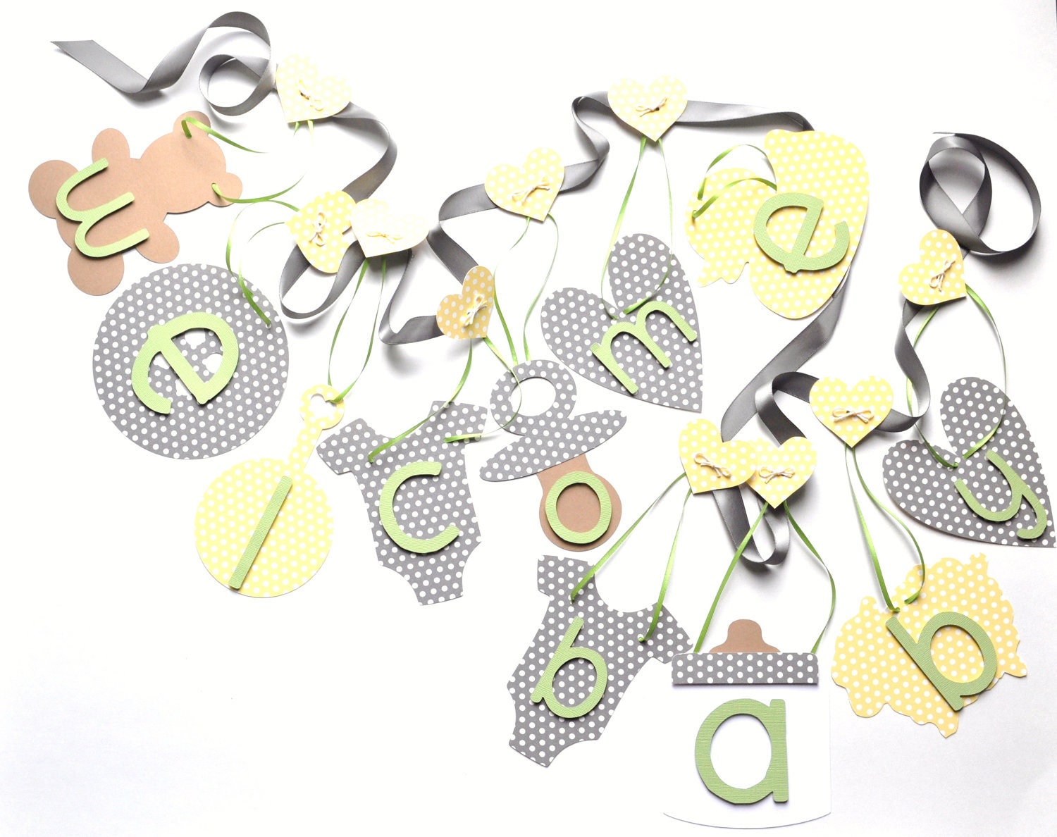 Neutral baby shower decorations Welcome Baby banner in grey yellow green by ParkersPrints on Etsy