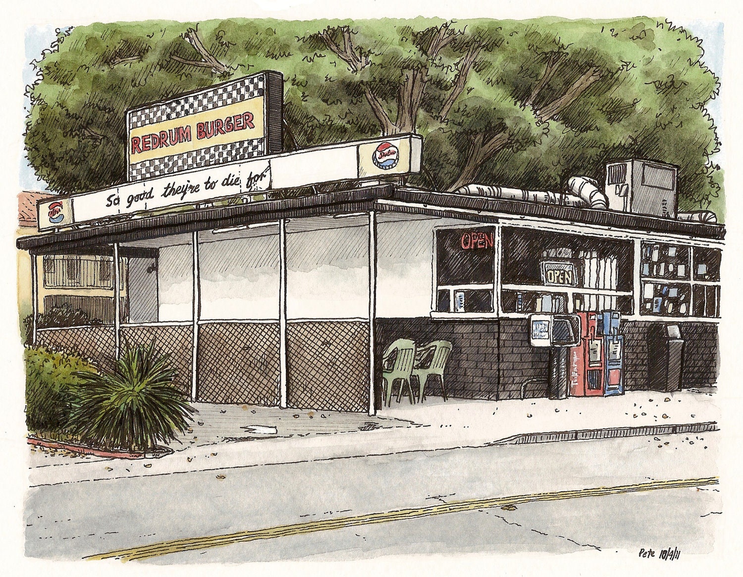 redrum burger, davis (original drawing)