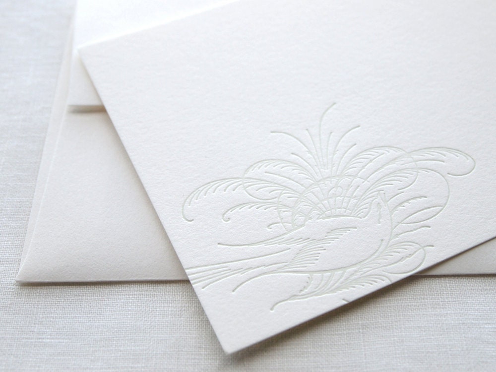 Calligraphy Bird Letterpress Stationery - Set of 6 Flat Notes
