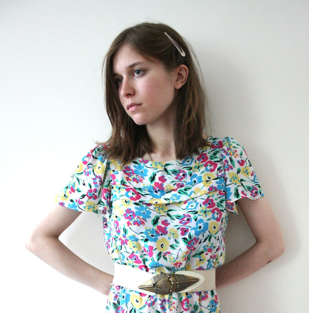SUMMER SALE Vintage 80s Floral Mini Wiggle Dress