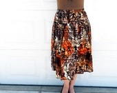 Vintage 80s Skirt Hand Painted Tribal Aztec Skirt Fire Dance Sharon Anthony Rockabilly Swing