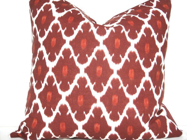 Red Ikat Pillow Cover Geometric White Brick Red Decorative Repurposed 18x18