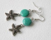 Seaside Handmade Beaded Earrings Turquoise Gemstone Starfish Charm