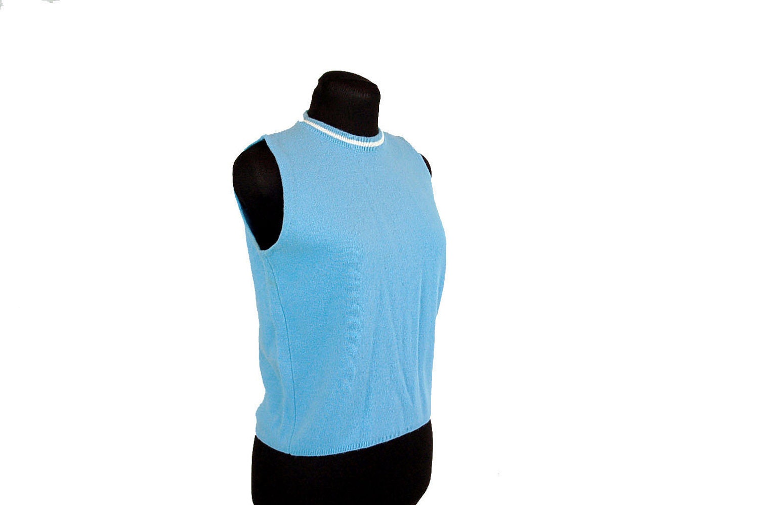 1960s sleeveless sweater, orlon top, sweater vest, Mad Men, light blue, Size M