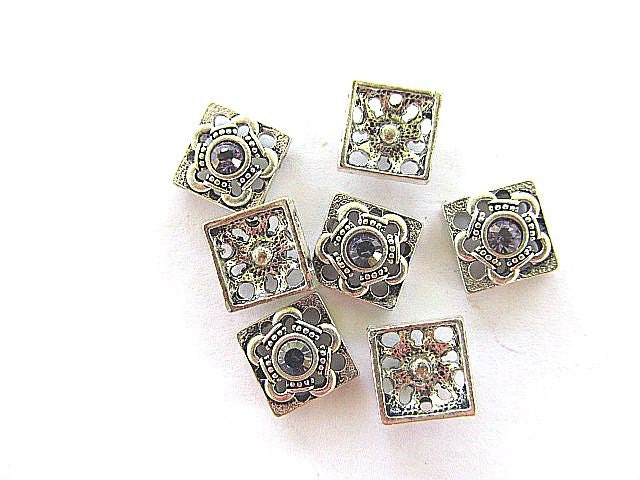 Amethyst Swarovski Crystals in Silver Metal Casings, 10 mm, 7 Pieces