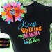 Keep Walking my Momma is Taken - Embroidered Black with Neon Design Boutique Ruffle Sleeve Shirt or Onesie and Zebra Hair Bow set for Girls