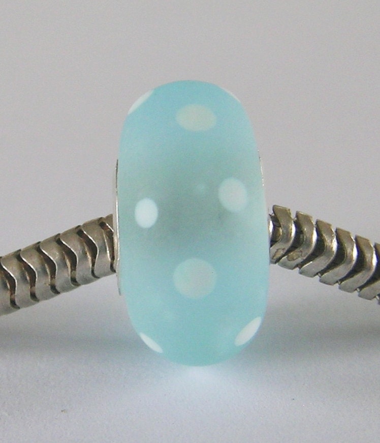 Pale Blue Sea Glass Effect Handmade Lampwork European Charm Bead - SRA - Fits Troll/Biagi etc