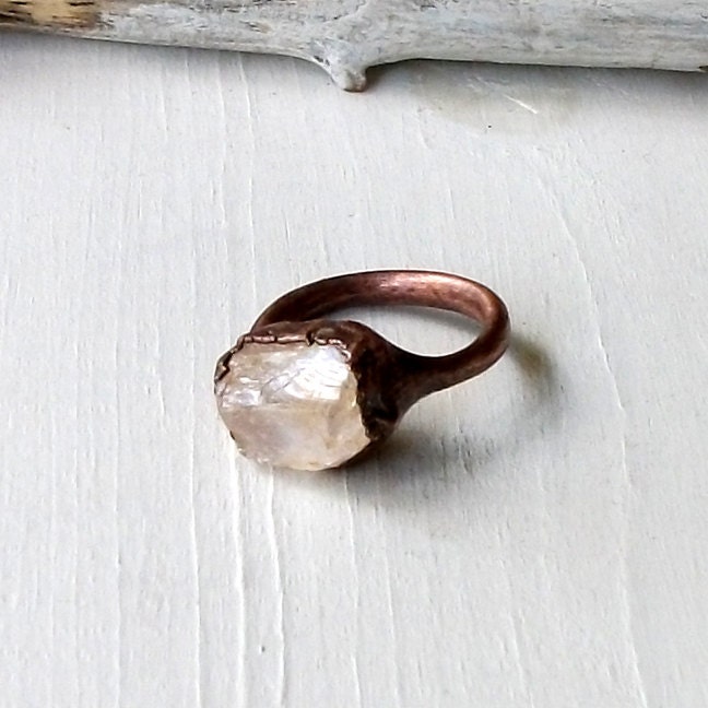 Copper Ring Scapolite Crystal Straw Pale Gold GemStone Natural Raw Rough Mineral Stone Handmade Artisan