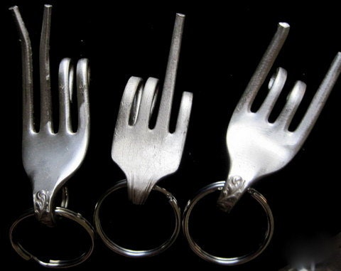 rock on, fork it, peace  fork keychain, adult humor