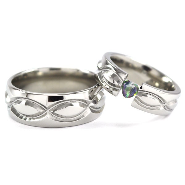 New Infinity His and Hers Tension Set Titanium Wedding Rings