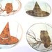 Owl Cat And Hat  Shabby Halloween Stickers Set of 30 Black Orange Brown On Grunge
