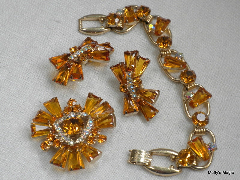 Juliana Topaz Keystone Bracelet, Brooch and Earrings