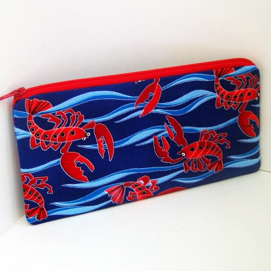 Long Zipper Pouch RED LOBSTER Pencil Pouch