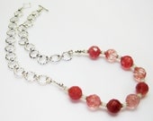 Pink Cherry Necklace - Cherry Quartz - Gemstone - Hammered Silver Chain