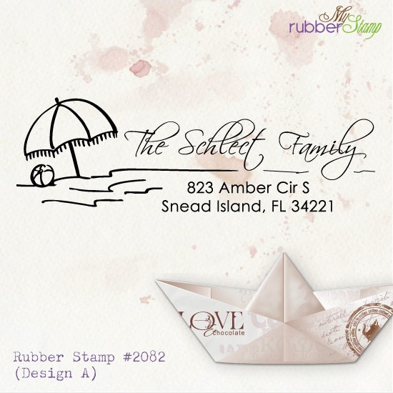 I love beach (Personalized Rubber Stamp). Custom Rubber Address Stamp, Party favor, Wedding Stamp (2082)